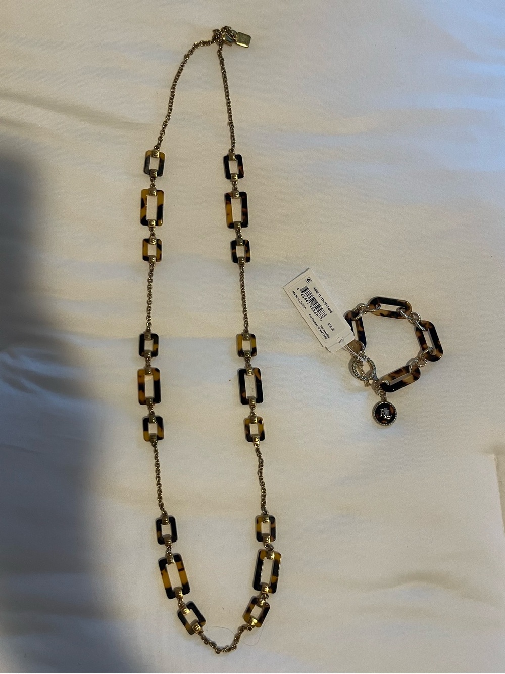 Lauren Ralph Lauren Gold/Tortoise-Link Matching Necklace/Bracelet Set NWT